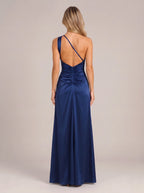Ruchdia One-Shoulder Ruched Maxi Dress – Satin Evening Formal Wedding Guest Women Party Maxi Dress