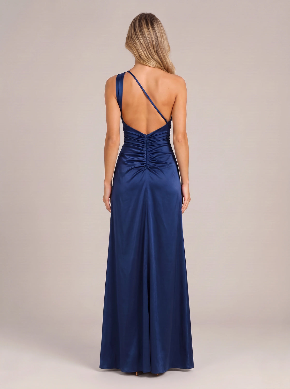 Ruchdia One-Shoulder Ruched Maxi Dress – Satin Evening Formal Wedding Guest Women Party Maxi Dress