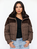 Furtima Faux Fur Collar Puffer Jacket – Quilted Padded Women Casual Winter Coat Cropped Outerwear