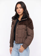 Furtima Faux Fur Collar Puffer Jacket – Quilted Padded Women Casual Winter Coat Cropped Outerwear