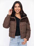 Furtima Faux Fur Collar Puffer Jacket – Quilted Padded Women Casual Winter Coat Cropped Outerwear