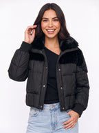 Furtima Faux Fur Collar Puffer Jacket – Quilted Padded Women Casual Winter Coat Cropped Outerwear