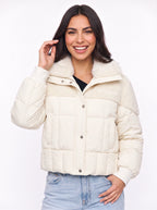 Furtima Faux Fur Collar Puffer Jacket – Quilted Padded Women Casual Winter Coat Cropped Outerwear