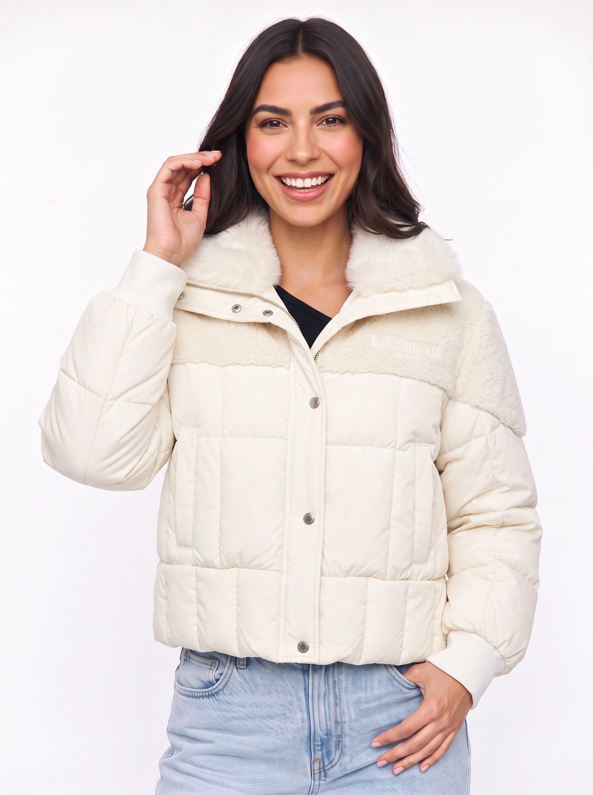 Furtima Faux Fur Collar Puffer Jacket – Quilted Padded Women Casual Winter Coat Cropped Outerwear