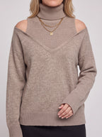 Koldra Cold-Shoulder Roll Neck Jumper – Ribbed Knit Women Layered Knitwear Autumn Casual Long Sleeve Top