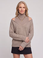 Koldra Cold-Shoulder Roll Neck Jumper – Ribbed Knit Women Layered Knitwear Autumn Casual Long Sleeve Top