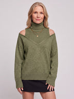 Koldra Cold-Shoulder Roll Neck Jumper – Ribbed Knit Women Layered Knitwear Autumn Casual Long Sleeve Top