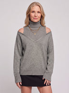 Koldra Cold-Shoulder Roll Neck Jumper – Ribbed Knit Women Layered Knitwear Autumn Casual Long Sleeve Top