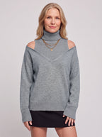 Koldra Cold-Shoulder Roll Neck Jumper – Ribbed Knit Women Layered Knitwear Autumn Casual Long Sleeve Top