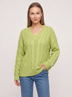 Diabelle Cable Knit V-Neck Jumper – Women Oversized Chunky Knit Sweater Casual Autumn Winter Longline