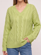 Diabelle Cable Knit V-Neck Jumper – Women Oversized Chunky Knit Sweater Casual Autumn Winter Longline