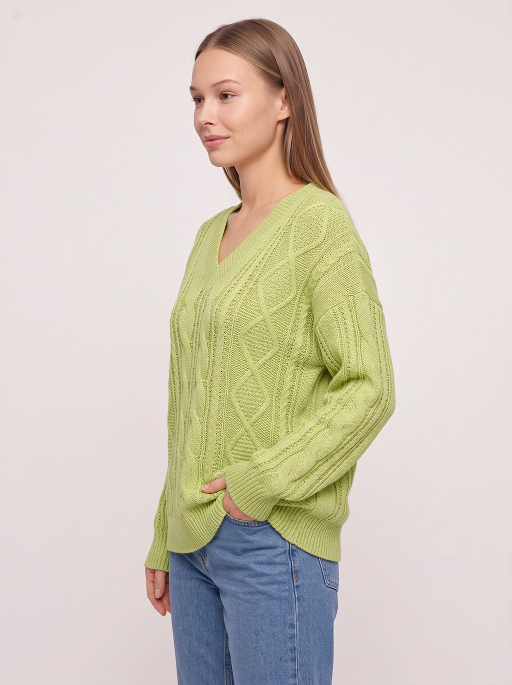 Diabelle Cable Knit V-Neck Jumper – Women Oversized Chunky Knit Sweater Casual Autumn Winter Longline