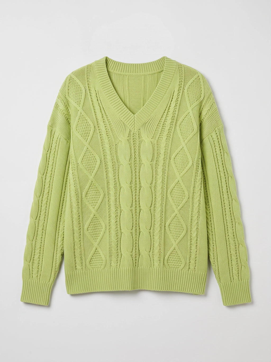 Diabelle Cable Knit V-Neck Jumper – Women Oversized Chunky Knit Sweater Casual Autumn Winter Longline