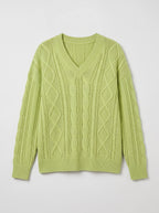 Diabelle Cable Knit V-Neck Jumper – Women Oversized Chunky Knit Sweater Casual Autumn Winter Longline