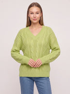 Diabelle Cable Knit V-Neck Jumper – Women Oversized Chunky Knit Sweater Casual Autumn Winter Longline
