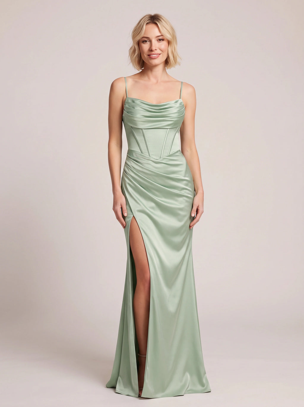 Dravyn Corset Maxi Dress – Satin Cowl Neck Formal Evening Women Wedding Guest Floor-Length Maxi Dress