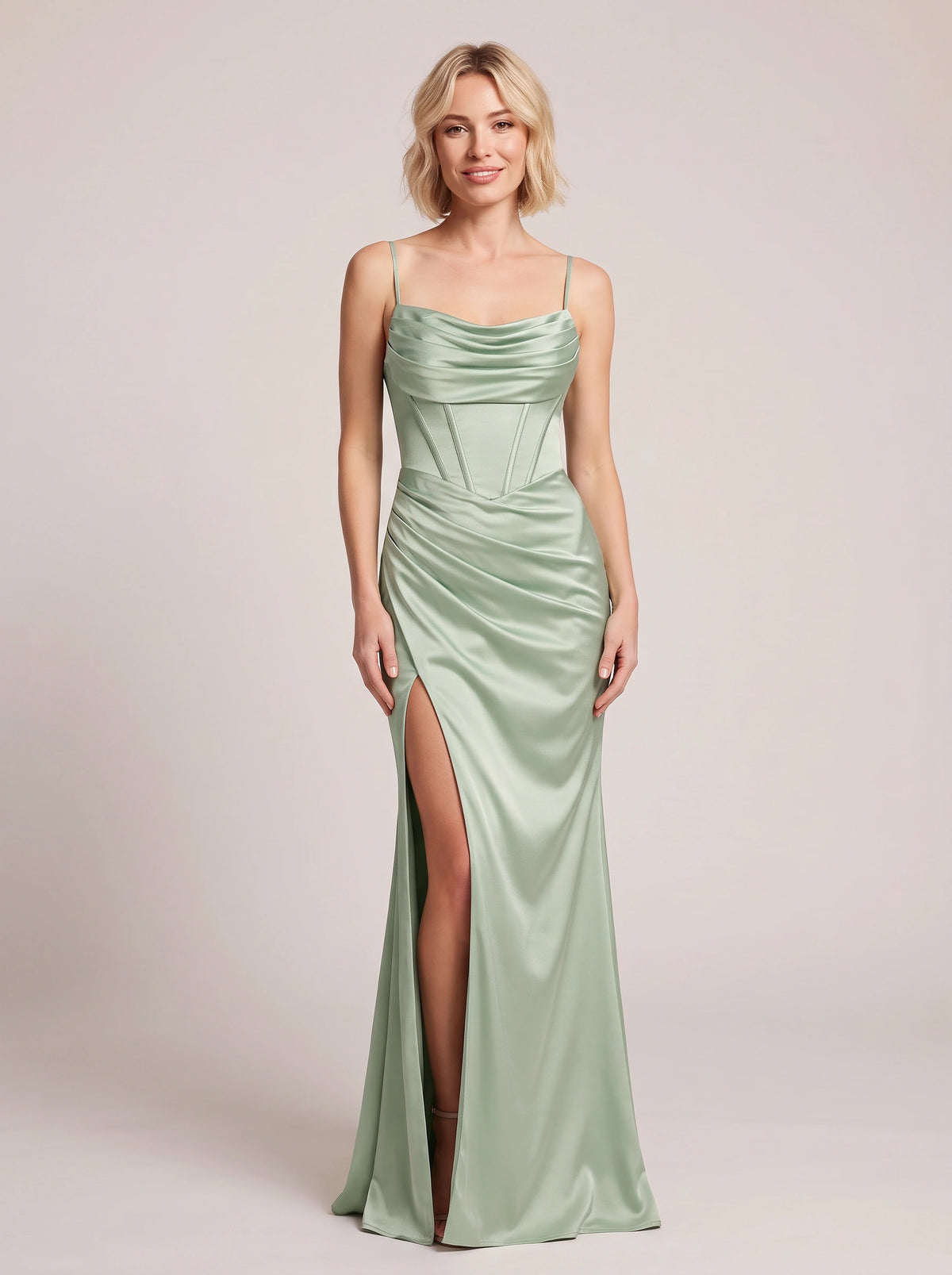 Dravyn Corset Maxi Dress – Satin Cowl Neck Formal Evening Women Wedding Guest Floor-Length Maxi Dress