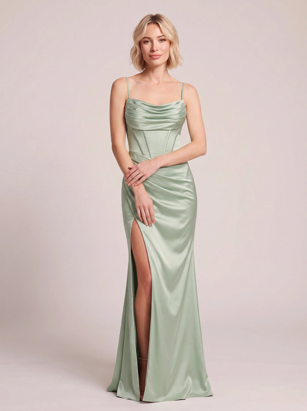 Dravyn Corset Maxi Dress – Satin Cowl Neck Formal Evening Women Wedding Guest Floor-Length Maxi Dress