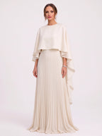 Cascalle Cape Overlay Pleated Maxi Dress – Formal Evening Women Wedding Guest Mother Bride Occasion Maxi Dress