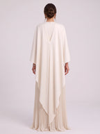 Cascalle Cape Overlay Pleated Maxi Dress – Formal Evening Women Wedding Guest Mother Bride Occasion Maxi Dress