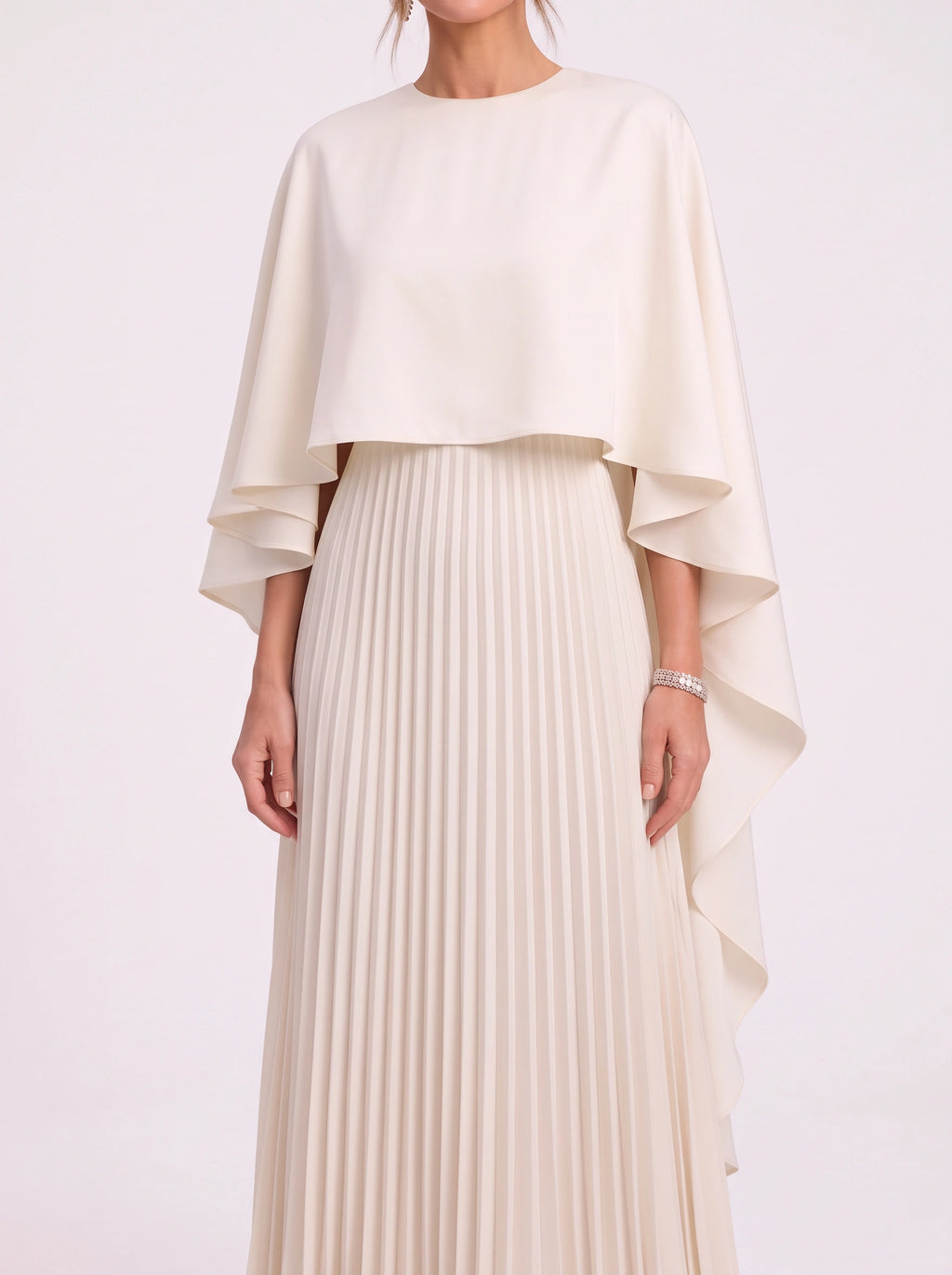 Cascalle Cape Overlay Pleated Maxi Dress – Formal Evening Women Wedding Guest Mother Bride Occasion Maxi Dress