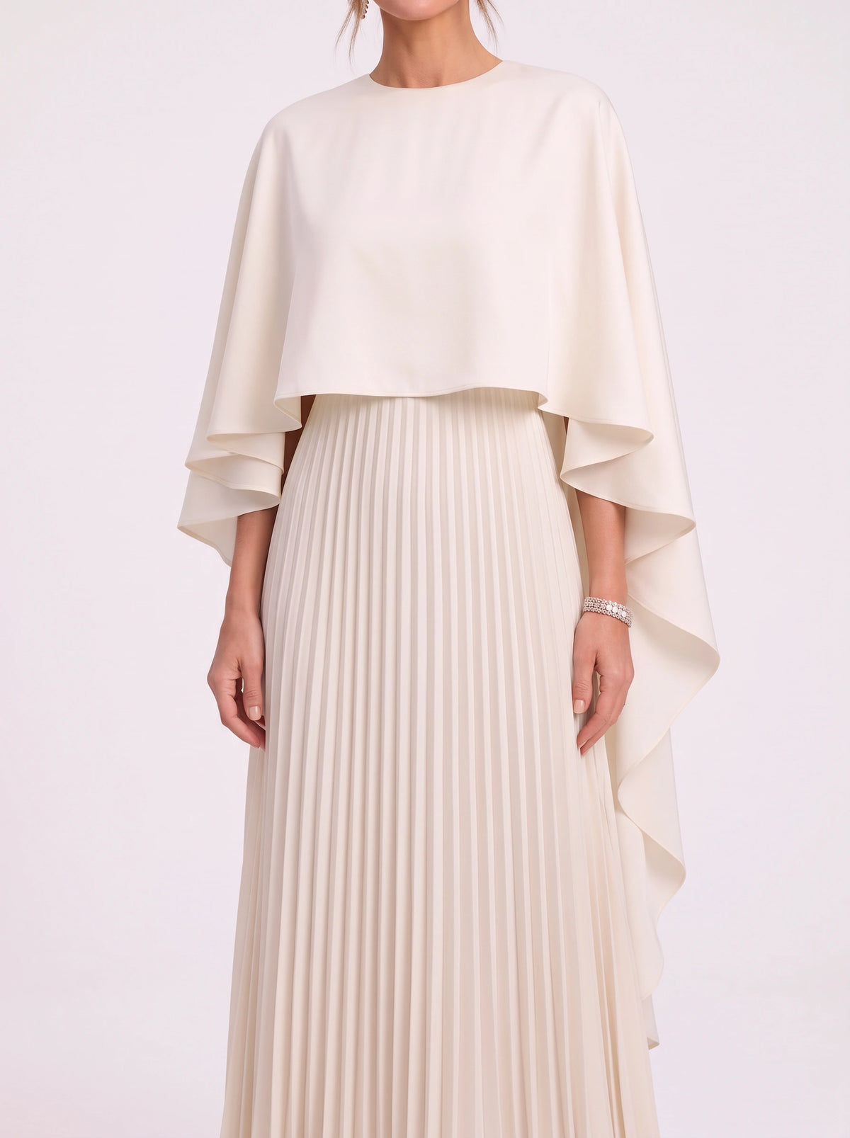 Cascalle Cape Overlay Pleated Maxi Dress – Formal Evening Women Wedding Guest Mother Bride Occasion Maxi Dress