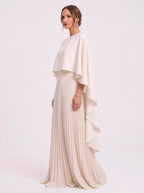 Cascalle Cape Overlay Pleated Maxi Dress – Formal Evening Women Wedding Guest Mother Bride Occasion Maxi Dress