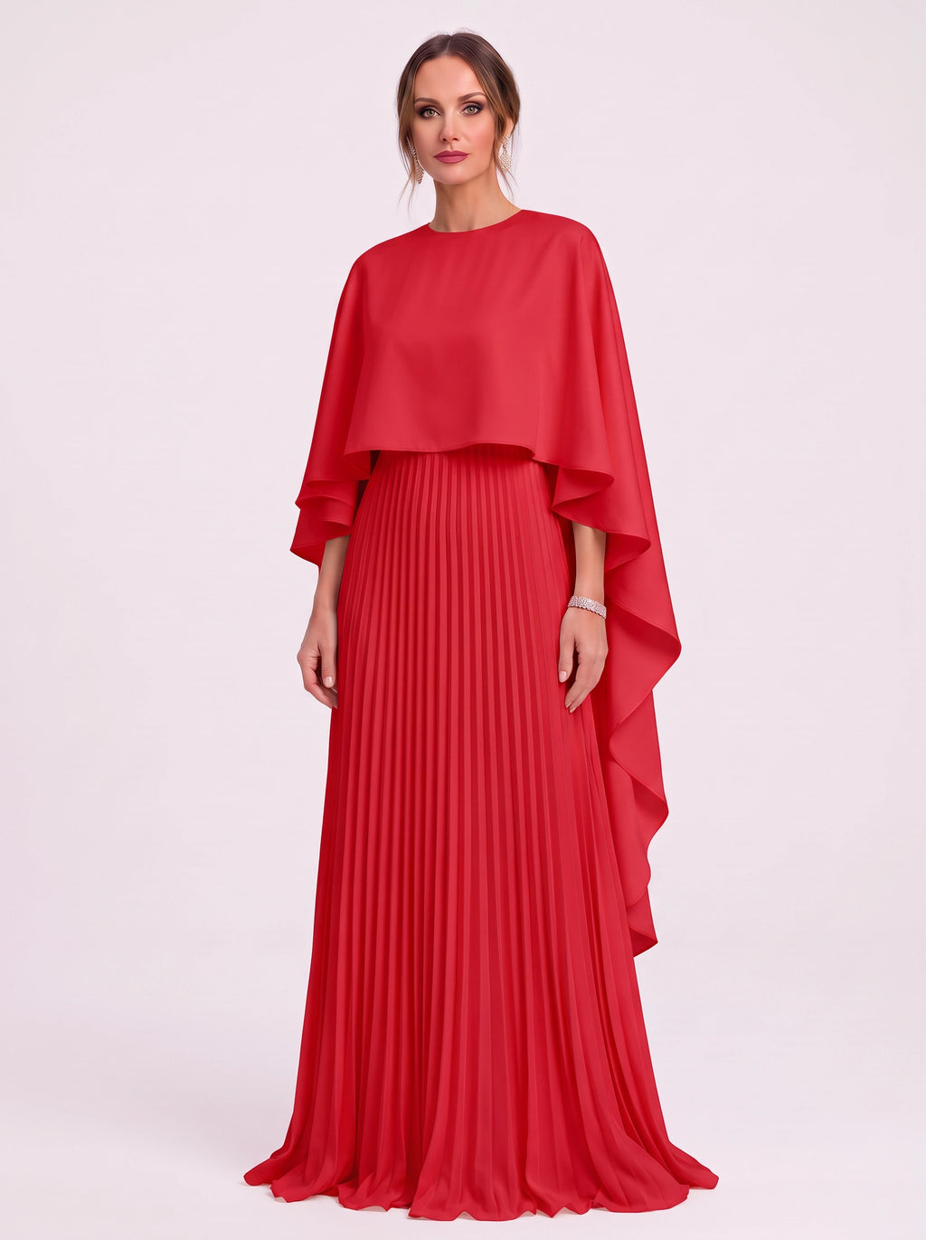 Cascalle Cape Overlay Pleated Maxi Dress – Formal Evening Women Wedding Guest Mother Bride Occasion Maxi Dress