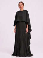 Cascalle Cape Overlay Pleated Maxi Dress – Formal Evening Women Wedding Guest Mother Bride Occasion Maxi Dress