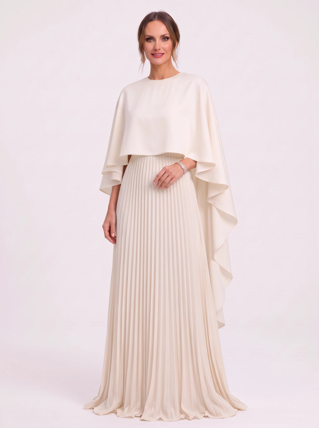 Cascalle Cape Overlay Pleated Maxi Dress – Formal Evening Women Wedding Guest Mother Bride Occasion Maxi Dress