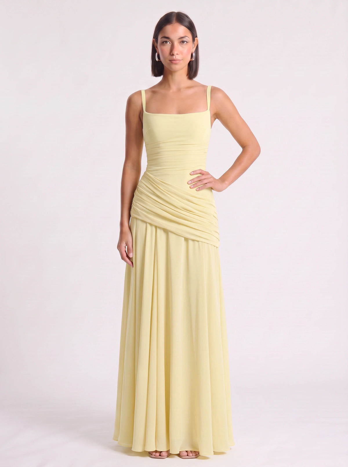 Drascene Ruched Waist Maxi Dress – Evening Formal Women Bridesmaid Wedding Guest Party Elegant Maxi Dress
