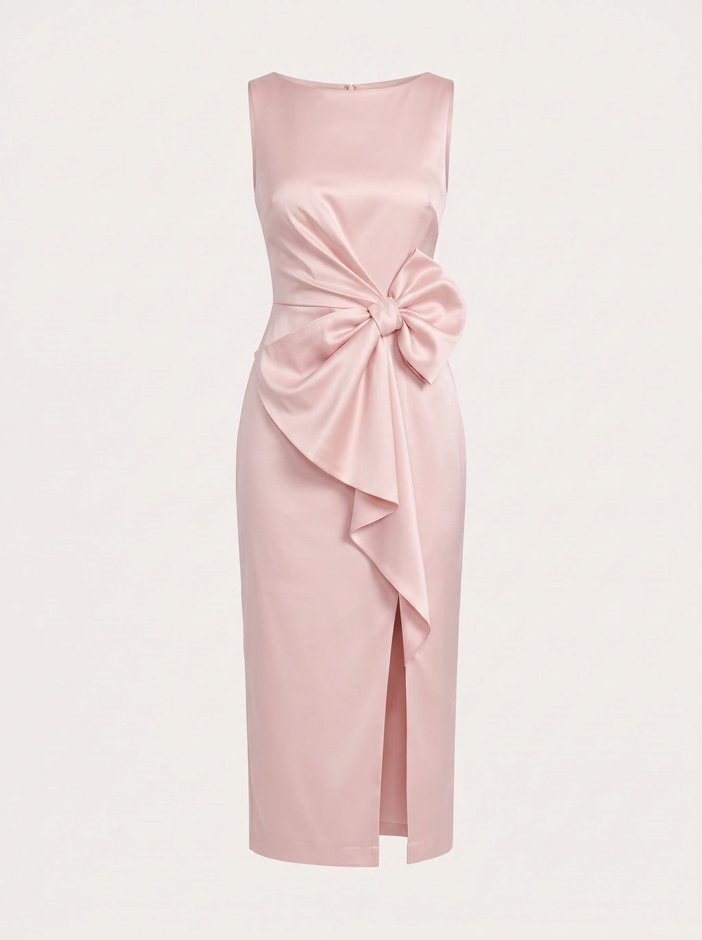 Knopra Bow Waist Midi Dress – Satin Cocktail Women Formal Wedding Guest Evening Party Midi Dress