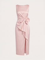 Knopra Bow Waist Midi Dress – Satin Cocktail Women Formal Wedding Guest Evening Party Midi Dress