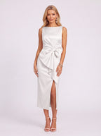 Knopra Bow Waist Midi Dress – Satin Cocktail Women Formal Wedding Guest Evening Party Midi Dress