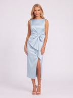 Knopra Bow Waist Midi Dress – Satin Cocktail Women Formal Wedding Guest Evening Party Midi Dress