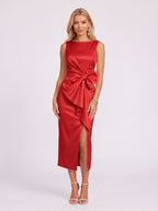 Knopra Bow Waist Midi Dress – Satin Cocktail Women Formal Wedding Guest Evening Party Midi Dress