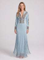 Frinscade Embellished Maxi Dress – Women Formal Wedding Guest Party Evening Long Sleeve Maxi Dress