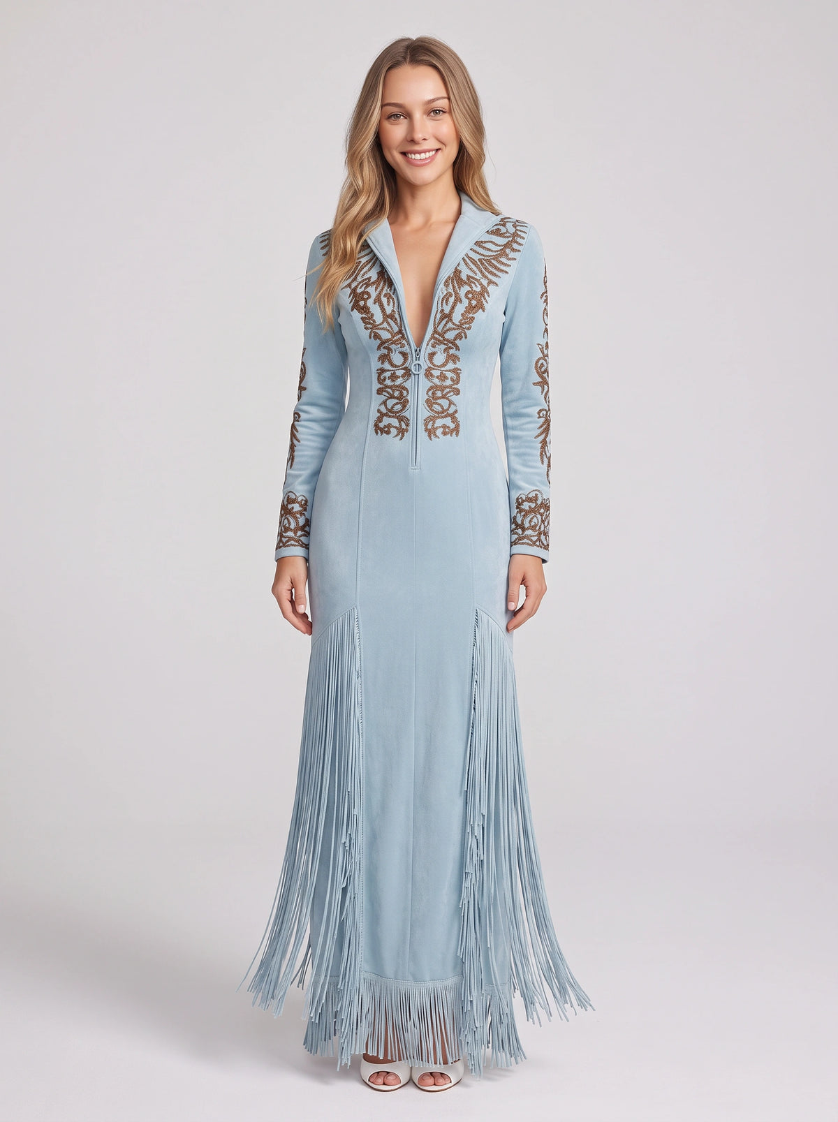 Frinscade Embellished Maxi Dress – Women Formal Wedding Guest Party Evening Long Sleeve Maxi Dress