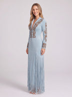 Frinscade Embellished Maxi Dress – Women Formal Wedding Guest Party Evening Long Sleeve Maxi Dress