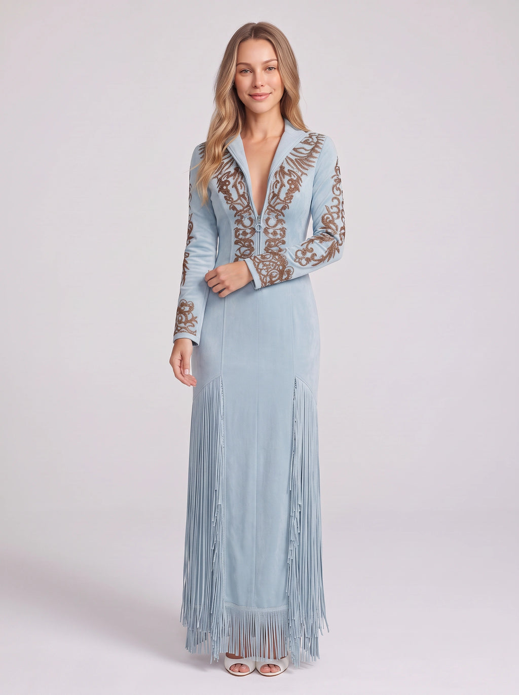 Frinscade Embellished Maxi Dress – Women Formal Wedding Guest Party Evening Long Sleeve Maxi Dress