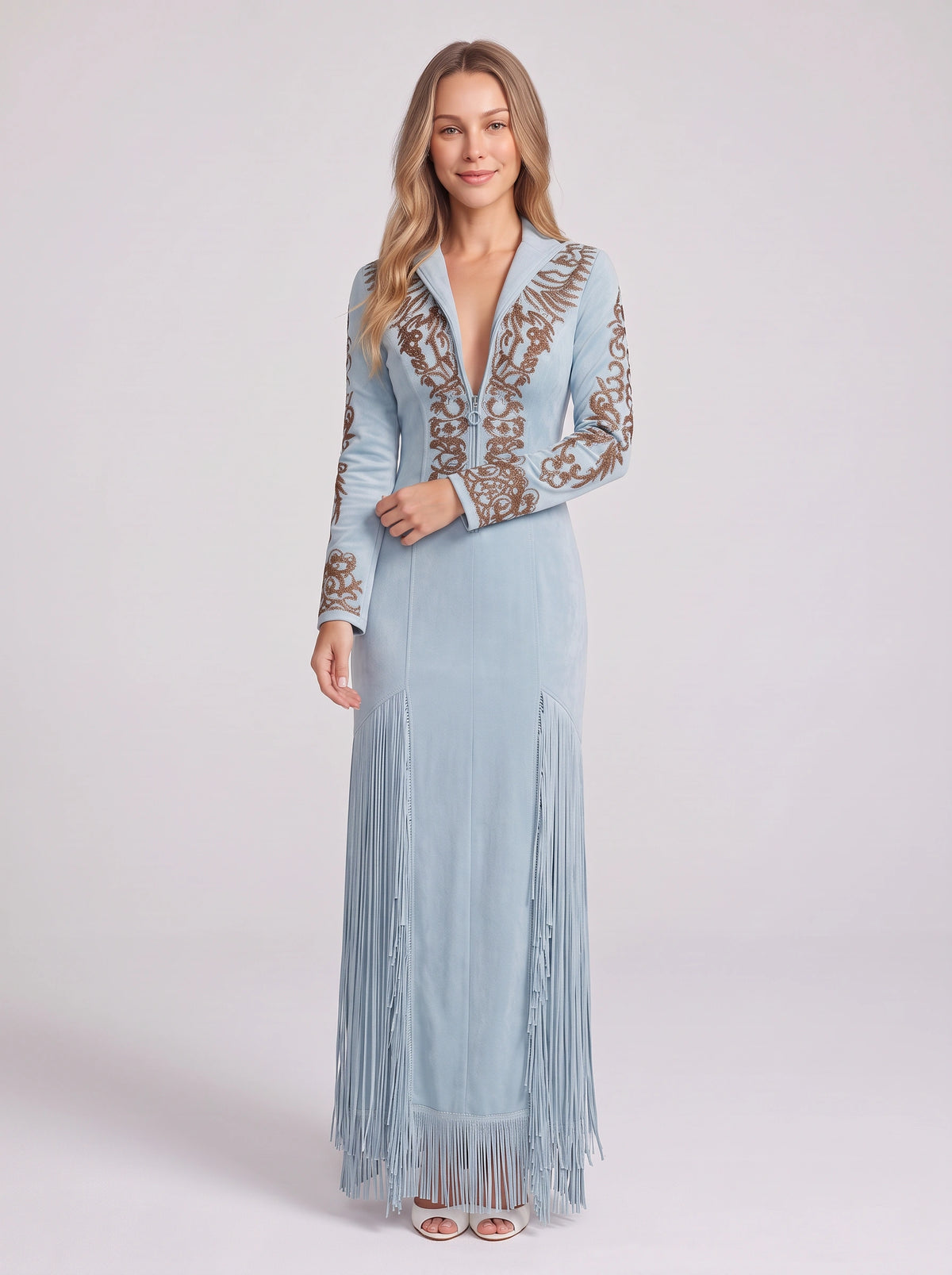 Frinscade Embellished Maxi Dress – Women Formal Wedding Guest Party Evening Long Sleeve Maxi Dress
