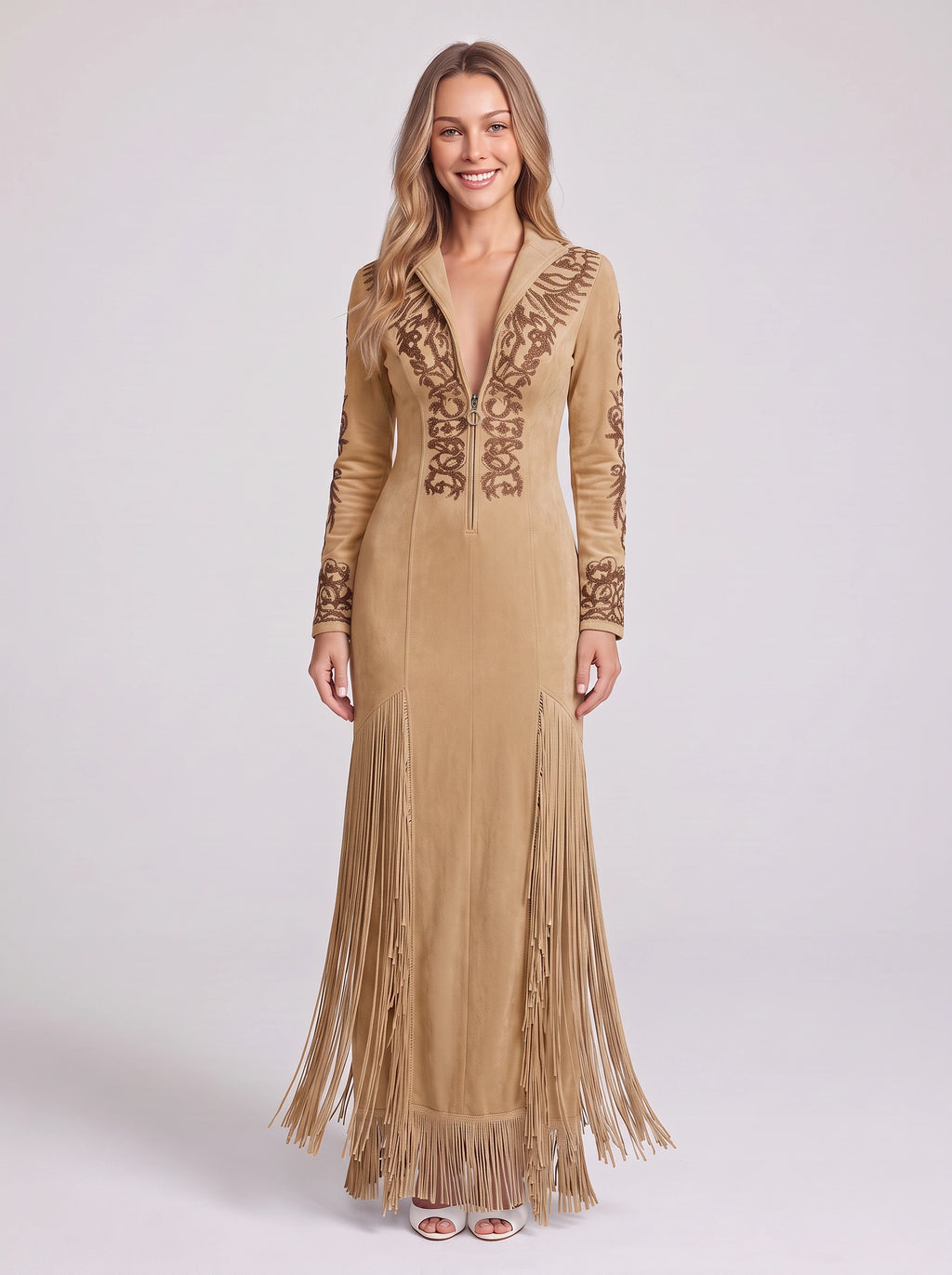 Frinscade Embellished Maxi Dress – Women Formal Wedding Guest Party Evening Long Sleeve Maxi Dress