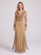 Frinscade Embellished Maxi Dress – Women Formal Wedding Guest Party Evening Long Sleeve Maxi Dress