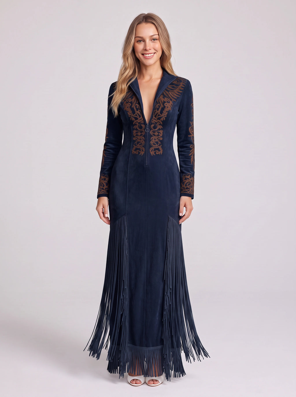 Frinscade Embellished Maxi Dress – Women Formal Wedding Guest Party Evening Long Sleeve Maxi Dress