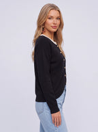 Contribe Button-Front Knit Cardigan – Contrast Collar Women Casual Office Layering Cardigan