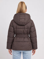 Ribbelta Hooded Puffer Jacket – Quilted Belted Winter Coat Women Padded Longline Puffer Jacket