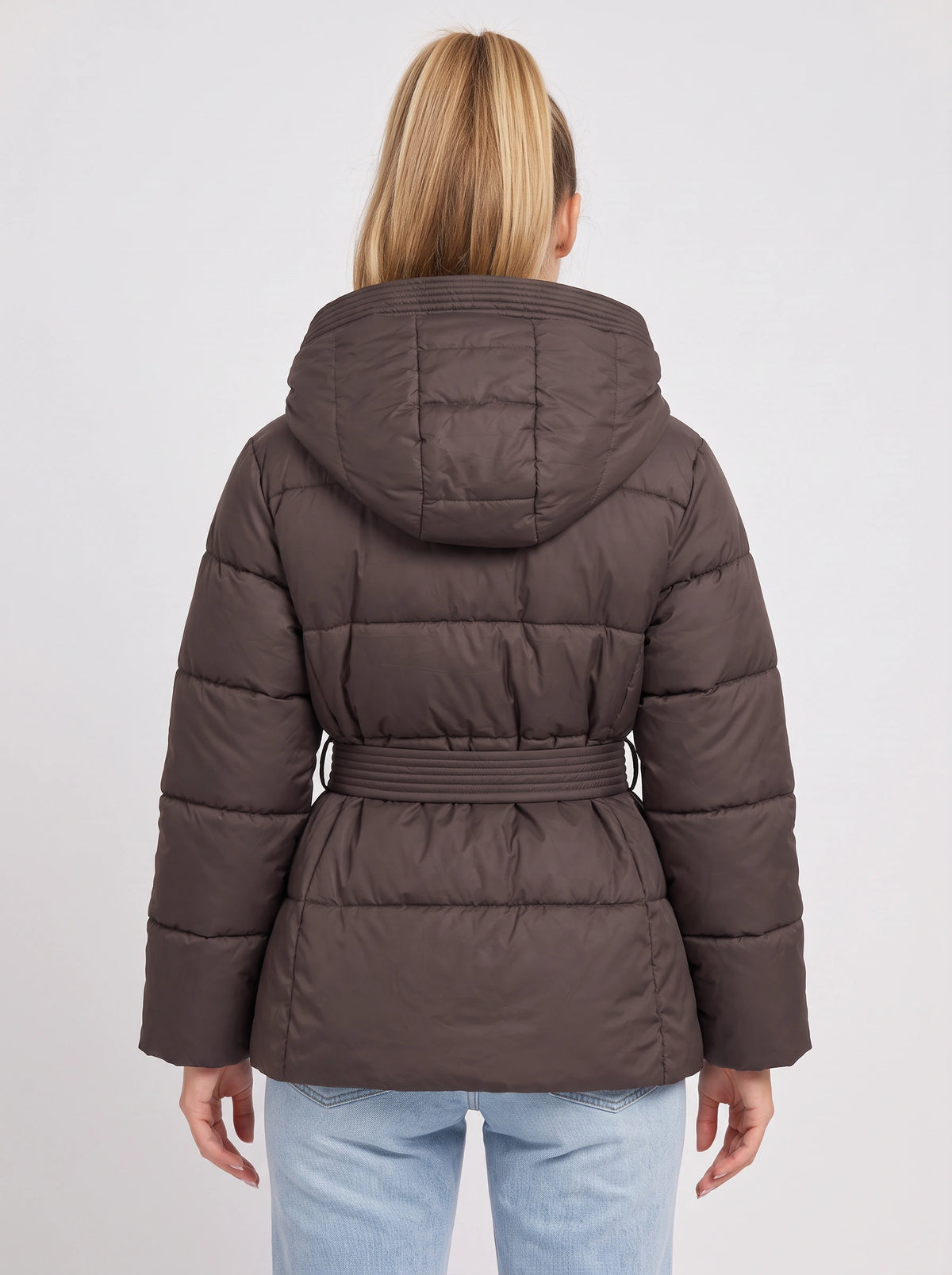Ribbelta Hooded Puffer Jacket – Quilted Belted Winter Coat Women Padded Longline Puffer Jacket