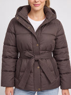 Ribbelta Hooded Puffer Jacket – Quilted Belted Winter Coat Women Padded Longline Puffer Jacket