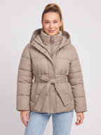 Ribbelta Hooded Puffer Jacket – Quilted Belted Winter Coat Women Padded Longline Puffer Jacket