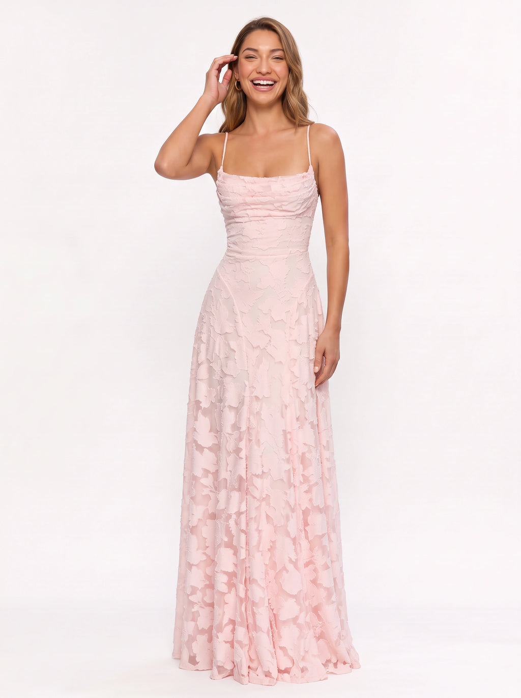 Fransesca Appliqué Petal Maxi Dress – Textured Formal Evening Wedding Guest Women Elegant Maxi Dress